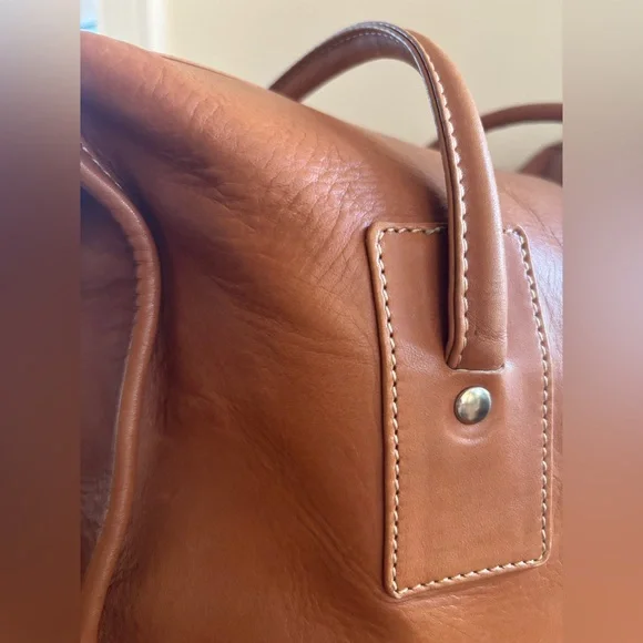 J. Crew Large Brown Leather Tote Bag Exterior Pockets Tan - Picture 9 of 14